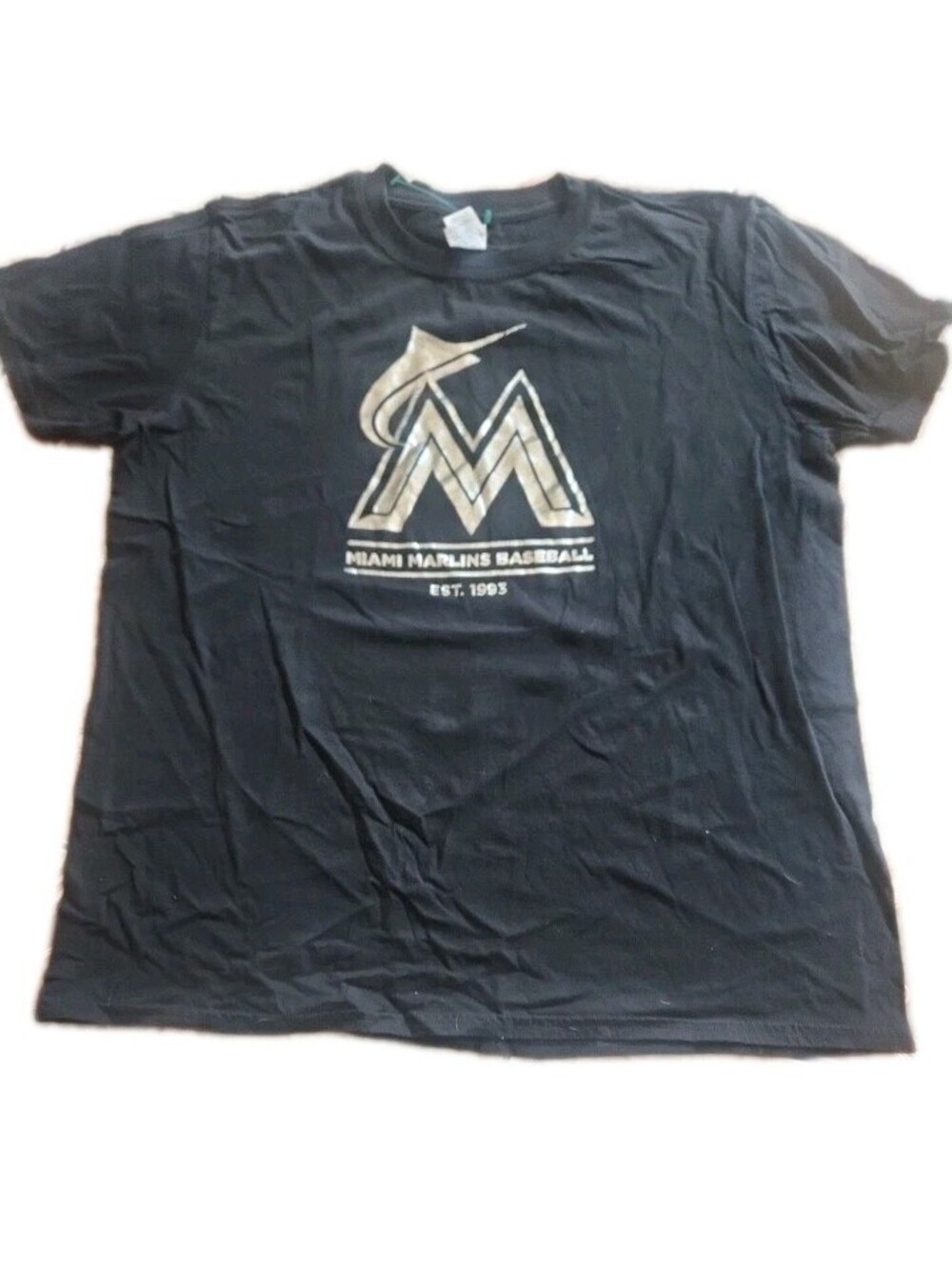 Miami Marlins Gilden T Shirt Black with Silver Unisex Size L
